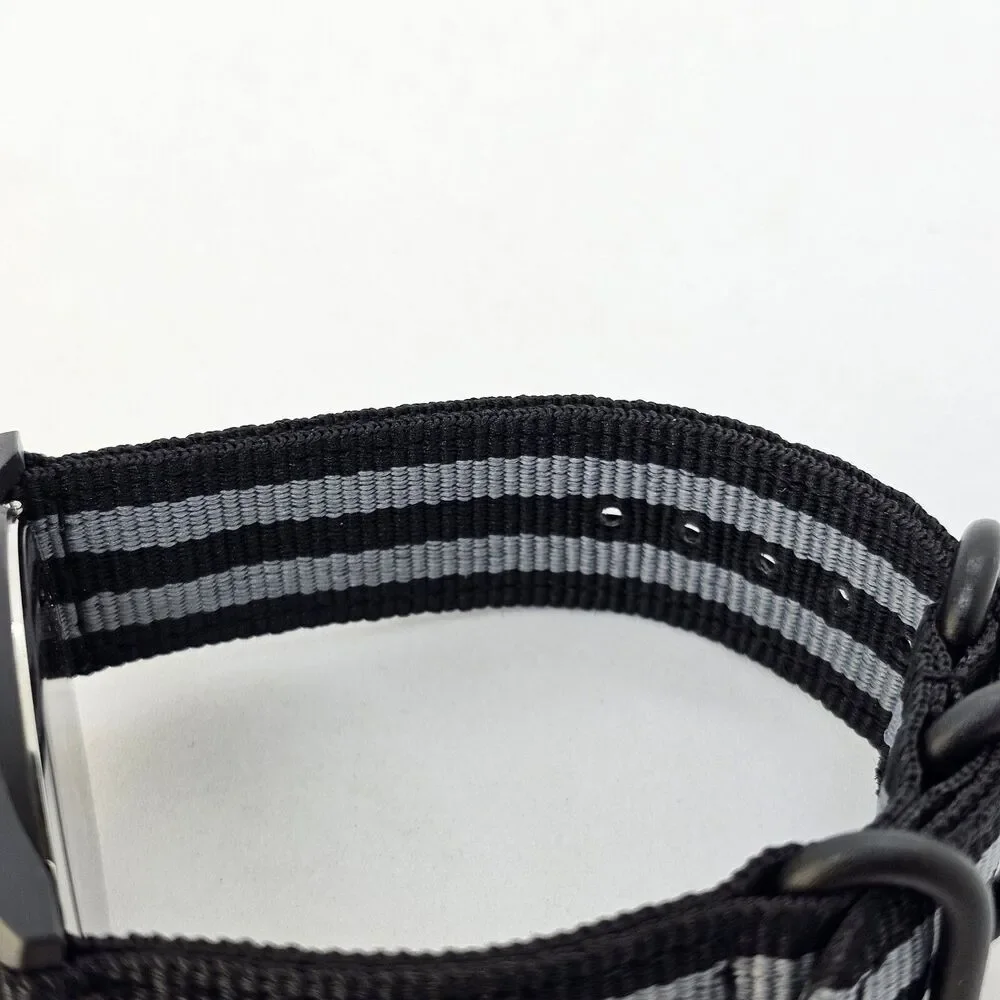 Men's Miltiary Field Watch 42MM Black Case Dial Black Gray Canvas Band‎ Straps